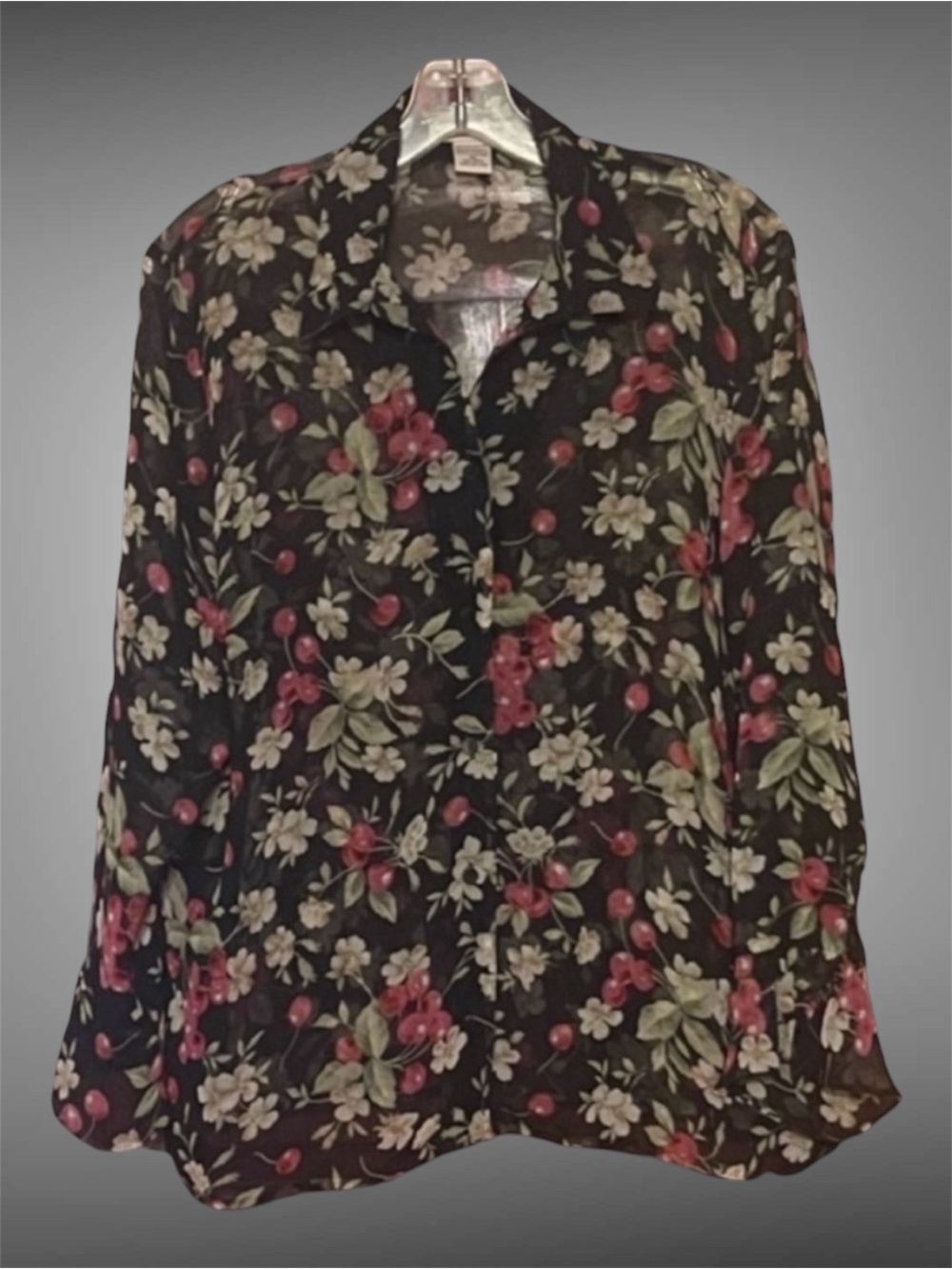 NOTATIONS SHEER CHERRIES FLARE SLEEVE BLOUSE SIZE XL